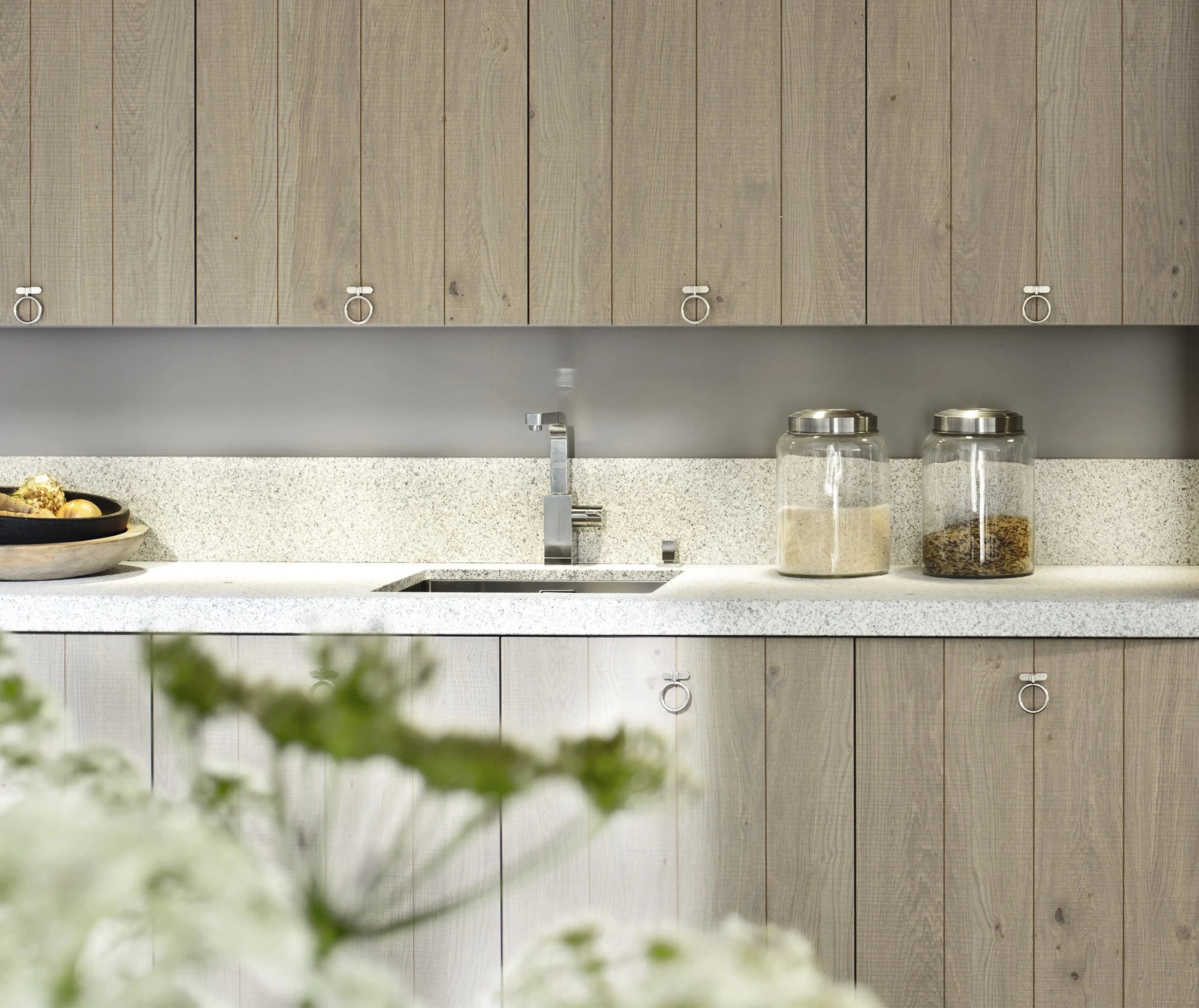 Silestone White North kitchen countertops with speckled white finish and modern cabinetry — premium quartz countertops installed by Signature Stone Las Vegas