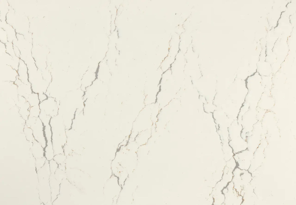 Quartz surface with elegant white base and subtle gray veining pattern — premium stone countertops installed by Signature Stone Las Vegas