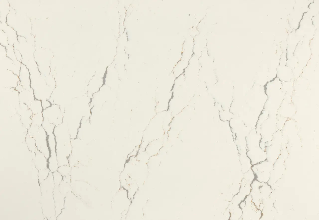 Quartz surface with elegant white base and subtle gray veining pattern — premium stone countertops installed by Signature Stone Las Vegas