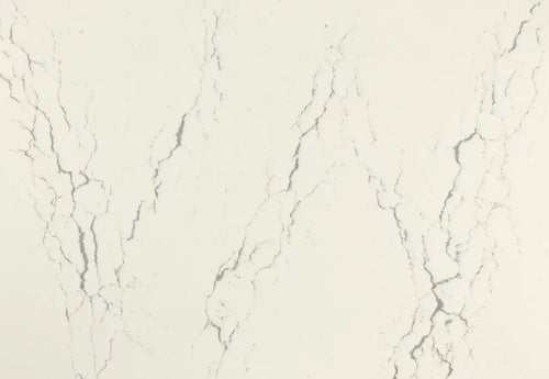 Quartz surface with elegant white base and subtle gray veining pattern — premium stone countertops installed by Signature Stone Las Vegas