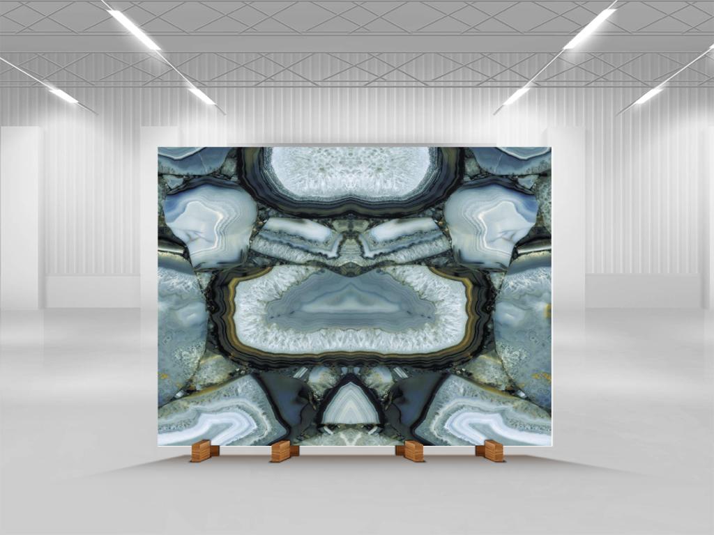 Agata Acqua slab with symmetrical blue and white agate patterns and natural veining — premium stone countertops installed by Signature Stone Las Vegas