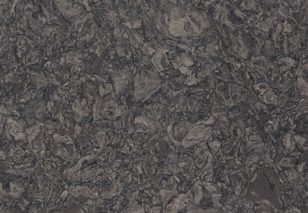 Ashbourne Matte quartz surface with dark gray tones and intricate swirled patterns — custom countertops fabricated and installed by Signature Stone LV