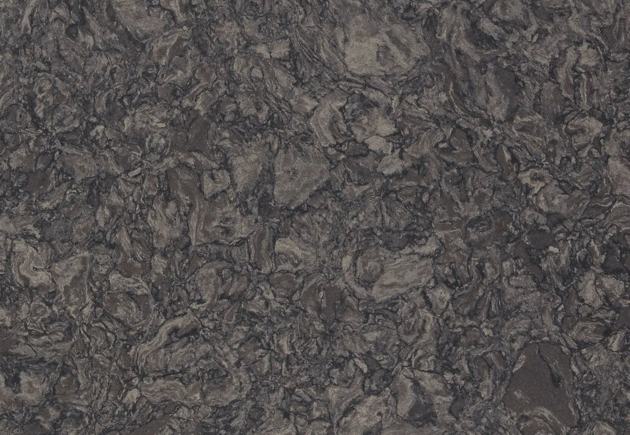 Ashbourne Matte quartz surface with dark gray tones and intricate swirled patterns — custom countertops fabricated and installed by Signature Stone LV