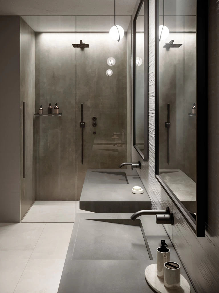 Quartz bathroom vanity with sleek gray finish and undermount sink — premium stone countertops installed by Signature Stone Las Vegas
