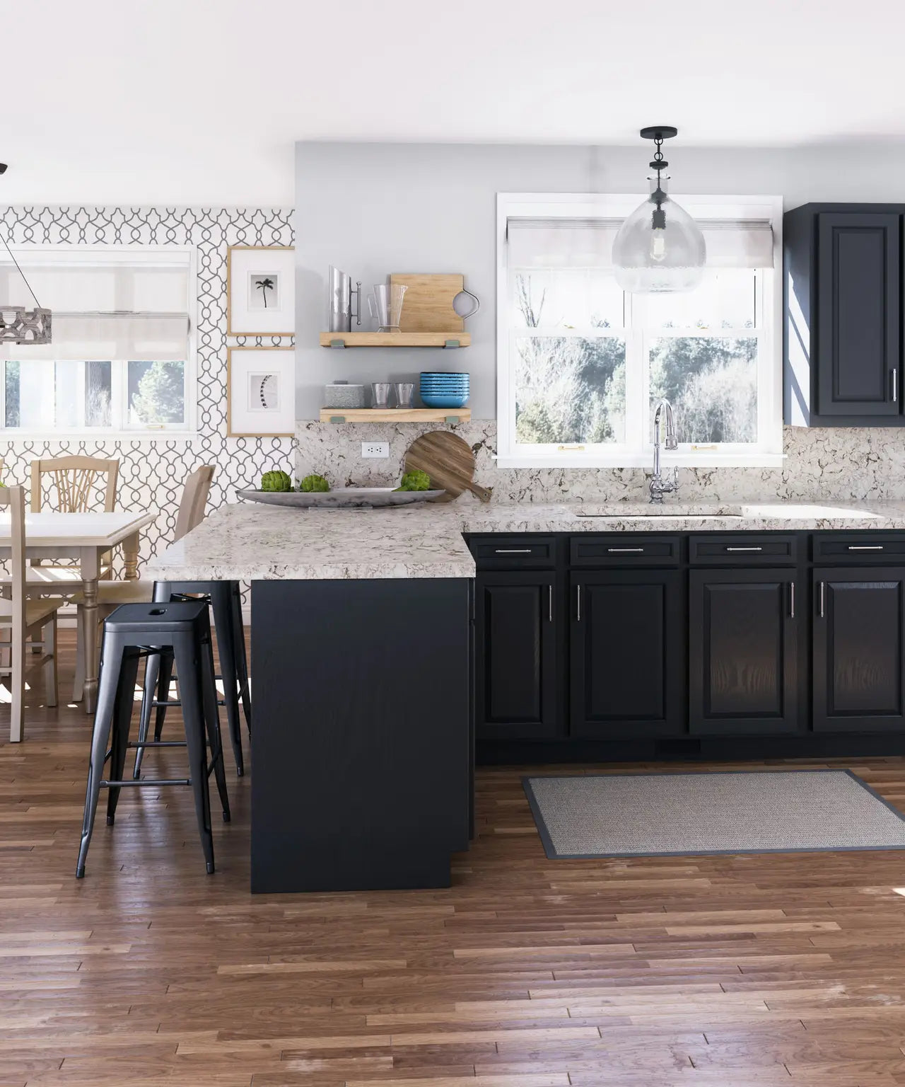 Axbridge quartz kitchen island and perimeter countertops with speckled white pattern — premium stone countertops installed by Signature Stone Las Vegas