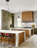 Beckington quartz kitchen island and perimeter countertops with white veining and waterfall edge — elegant stone countertops installed by Signature Stone Las...