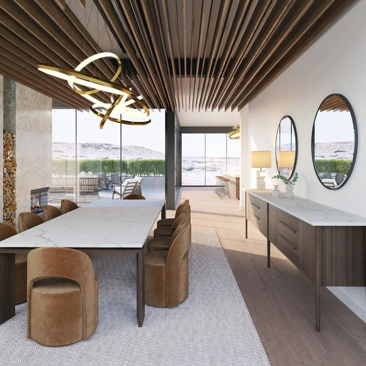 Quartz dining table with white veining and clean edges in modern home — premium stone countertops installed by Signature Stone Las Vegas