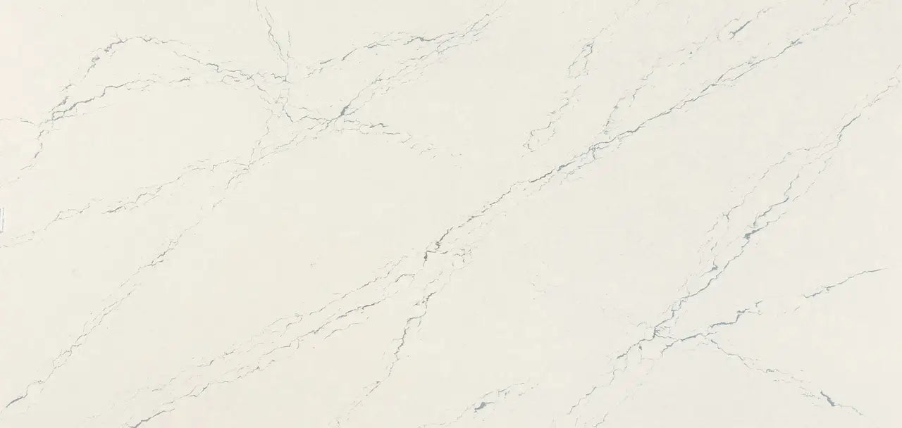 Berkshire Steel Sculpted quartz slab with cream base and gray veining — custom countertops fabricated and installed by Signature Stone LV