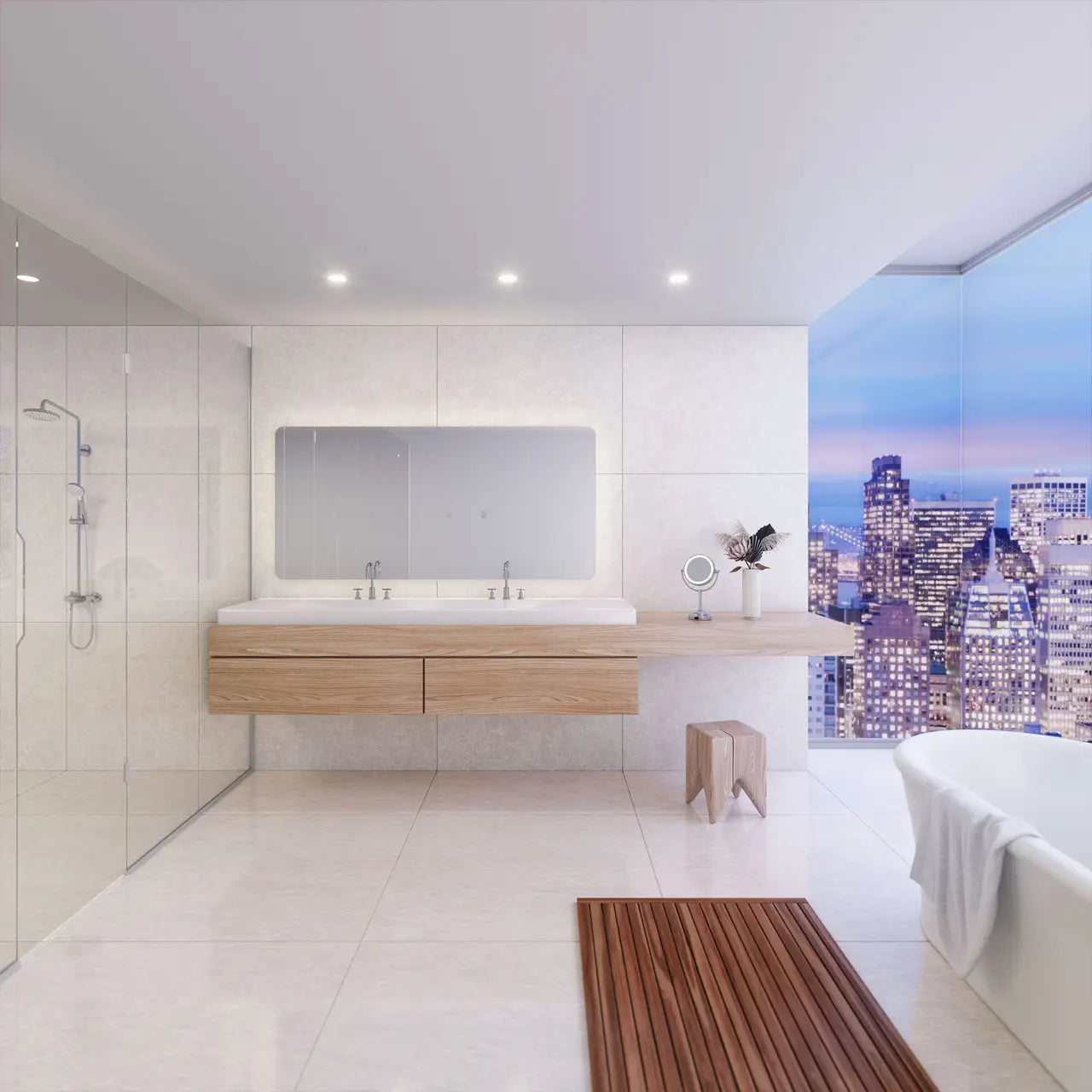 Big Sur Mist quartz bathroom vanity with white finish and clean lines — premium stone countertops installed by Signature Stone Las Vegas