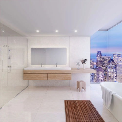 Big Sur Mist quartz bathroom vanity with white finish and clean lines — premium stone countertops installed by Signature Stone Las Vegas