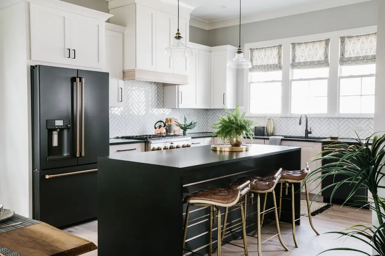 Blackpool Matte kitchen island with dark charcoal finish and sleek edges — premium stone countertops installed by Signature Stone Las Vegas