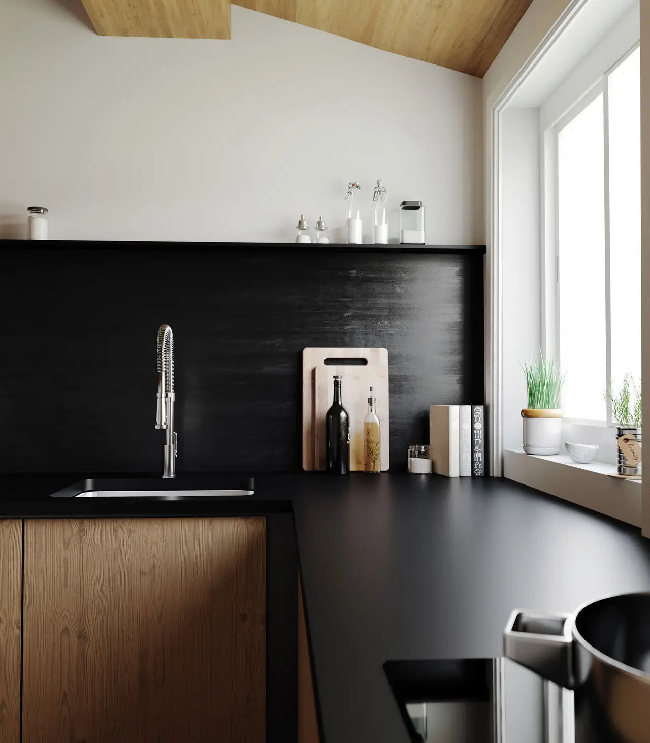 Blackpool Matte kitchen countertops with dark finish and integrated sink — expert countertop fabrication by Signature Stone Las Vegas