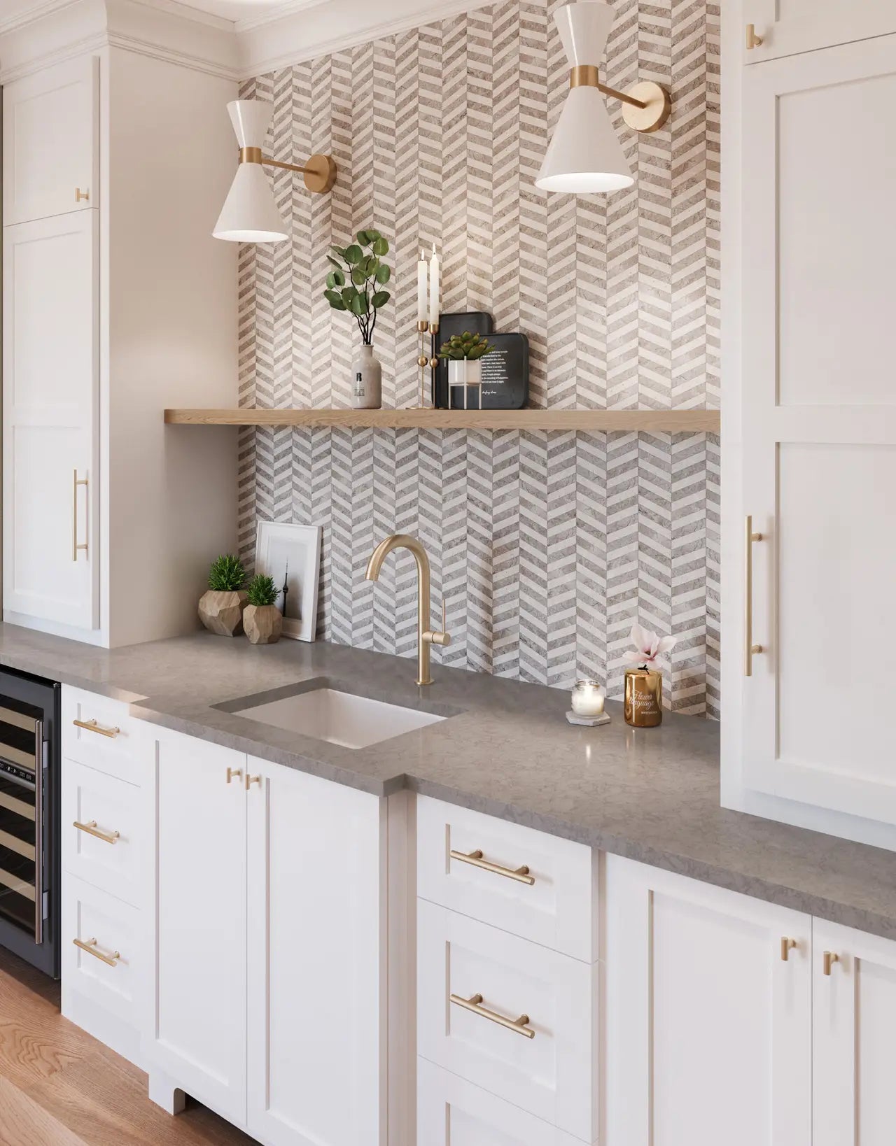 Quartz kitchen countertops with gray finish and undermount sink — elegant stone countertops installed by Signature Stone Las Vegas