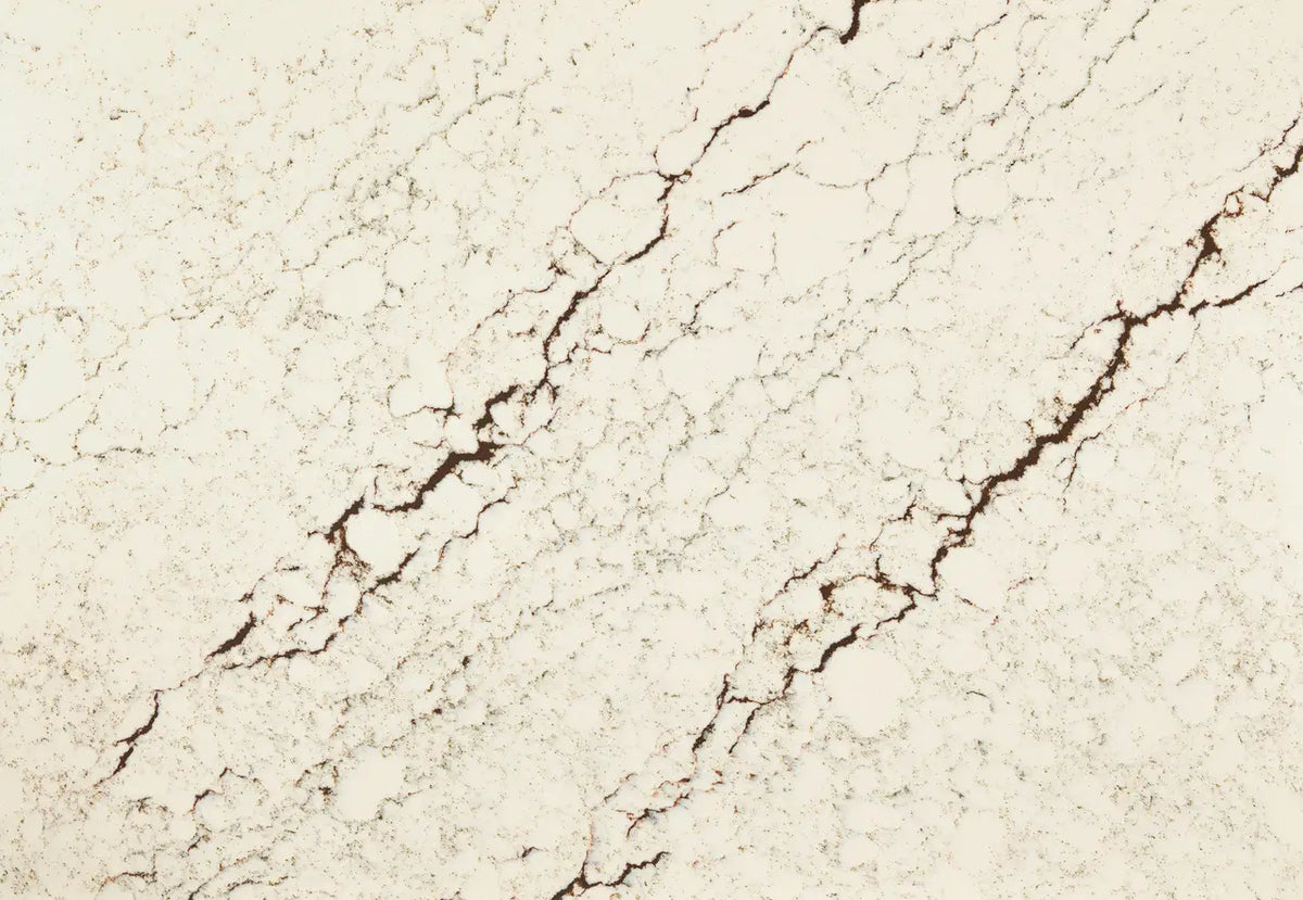 Cashel marble slab with cream base and dramatic brown veining — elegant stone countertops installed by Signature Stone Las Vegas