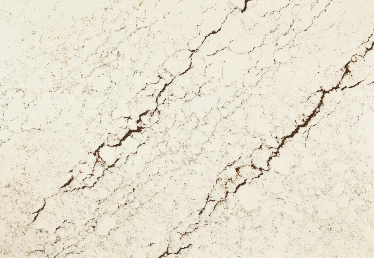 Cashel marble slab with cream base and dramatic brown veining — elegant stone countertops installed by Signature Stone Las Vegas