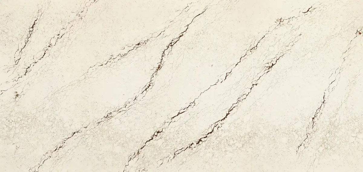 Cashel marble surface with elegant cream base and diagonal brown veining throughout — custom countertops fabricated and installed by Signature Stone LV