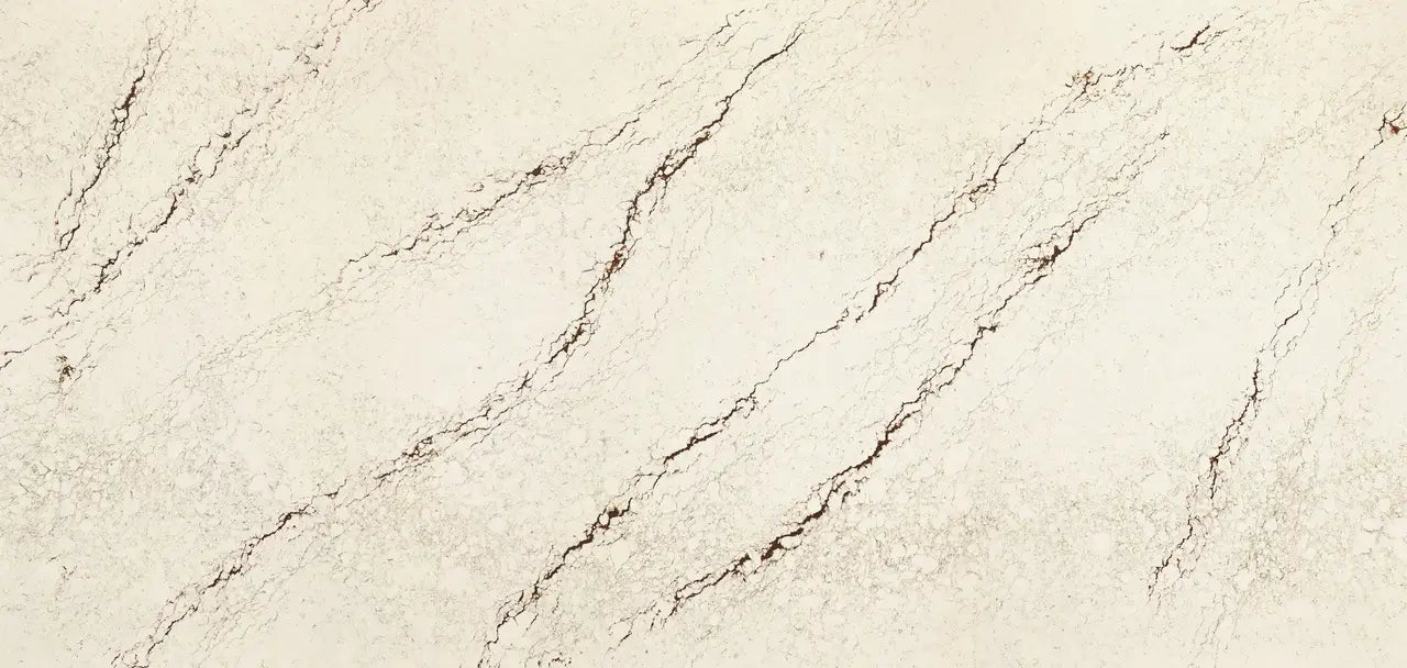 Cashel marble surface with elegant cream base and diagonal brown veining throughout — custom countertops fabricated and installed by Signature Stone LV
