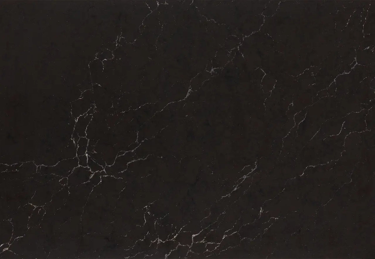 Black marble surface with elegant white veining and polished finish — custom countertops fabricated and installed by Signature Stone LV