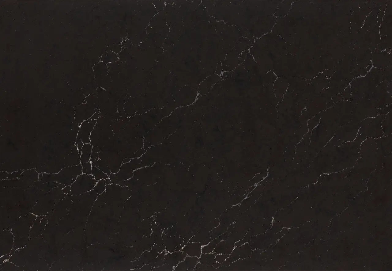 Black marble surface with elegant white veining and polished finish — custom countertops fabricated and installed by Signature Stone LV