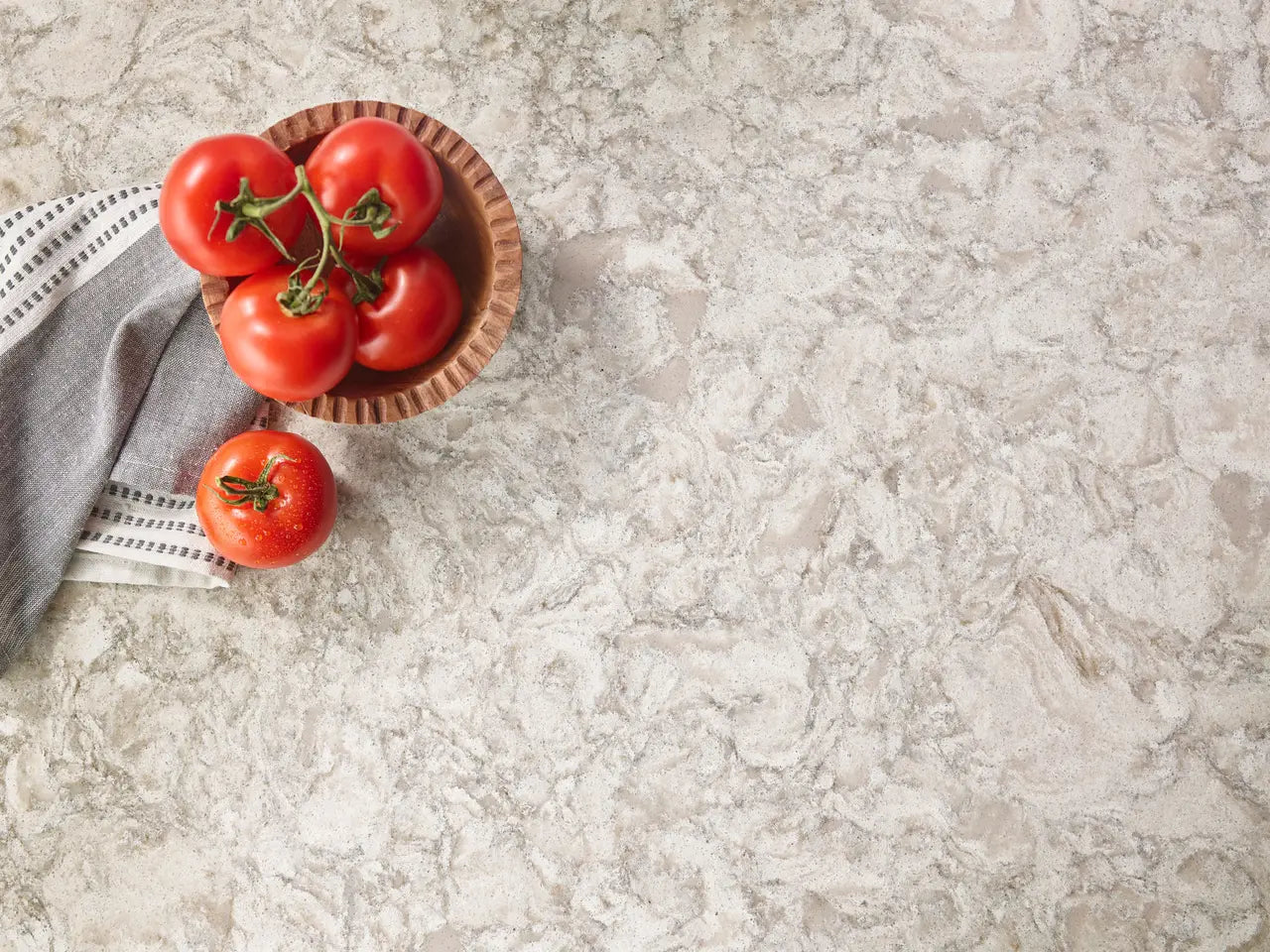 Chatsworth quartz kitchen surface with elegant veined pattern and polished finish — custom countertops fabricated and installed by Signature Stone LV