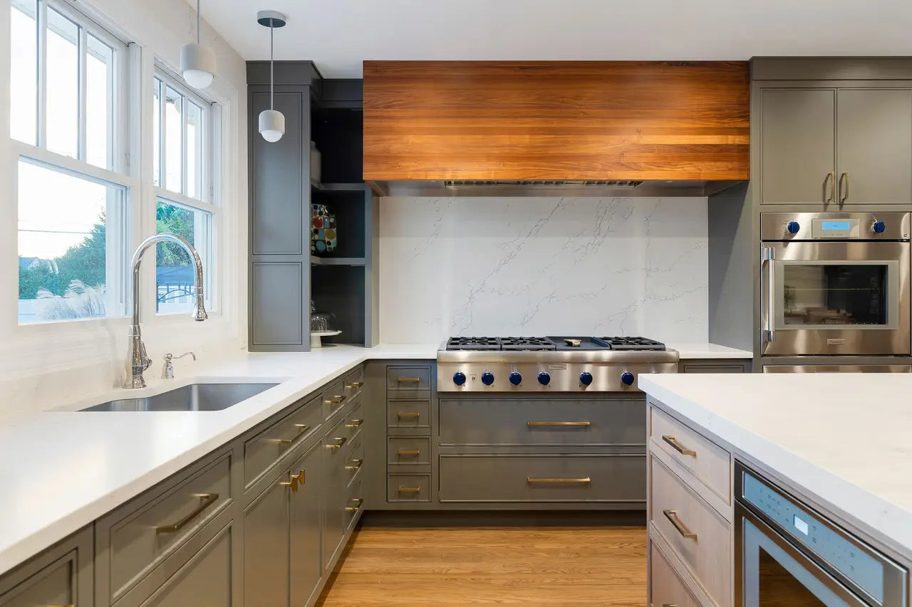 Quartz kitchen countertops with white marble-look finish and clean edges — professional countertop fabrication by Signature Stone Las Vegas