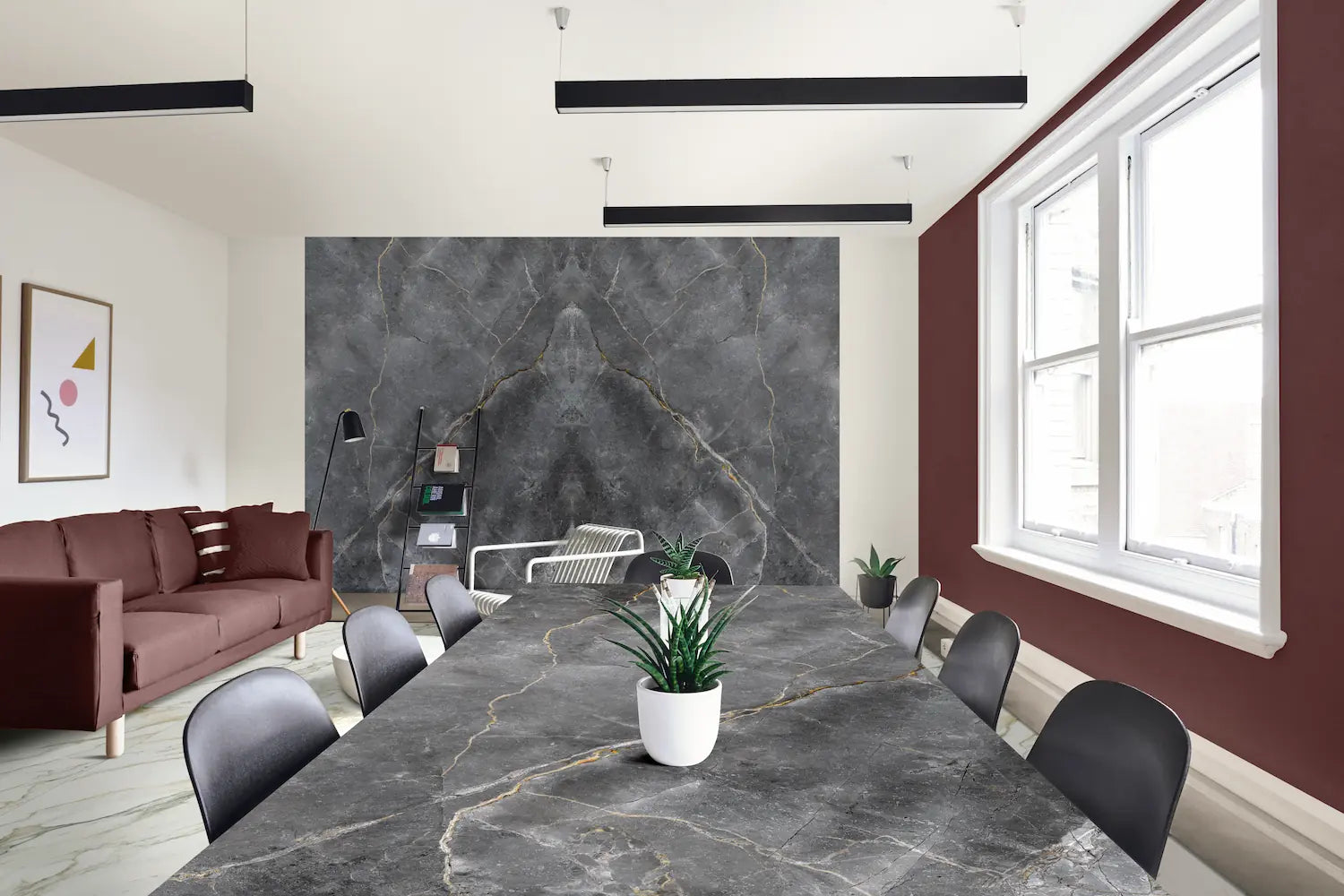 Fior Di Bosco marble dining table with dramatic gray veining and polished finish — elegant stone countertops installed by Signature Stone Las Vegas