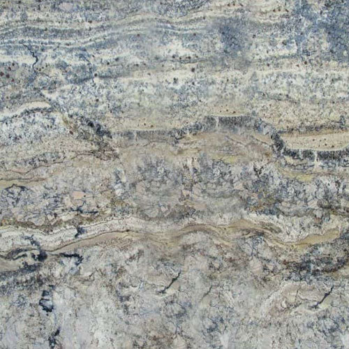 Azurite granite slab with swirling gray, beige, and blue patterns, ideal for countertops