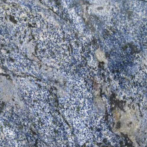 Blue Bahia granite slab with natural blue, grey, and white stone pattern