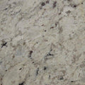 Delicatus White granite countertop slab with light cream background and dark mineral veining