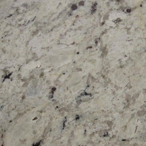 Delicatus White granite countertop slab with light cream background and dark mineral veining
