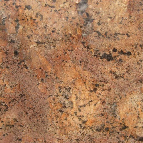 Juparana Bordeaux granite slab with warm brown, gold, and black natural veining pattern