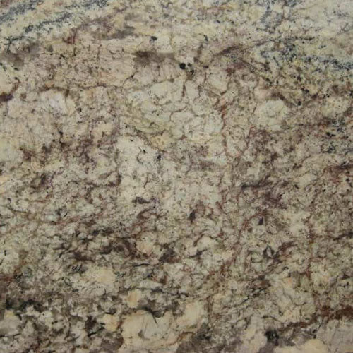 Typhoon Bordeaux granite slab with beige, gold, and burgundy veining for countertops