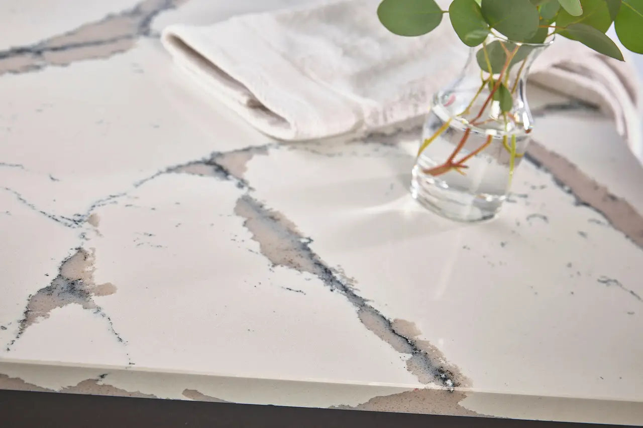 Harrogate quartz countertop surface with light beige tones and subtle veining — elegant stone countertops installed by Signature Stone Las Vegas