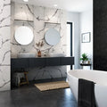 Harrogate marble bathroom vanity with white veining and vessel sinks — elegant stone countertops installed by Signature Stone Las Vegas