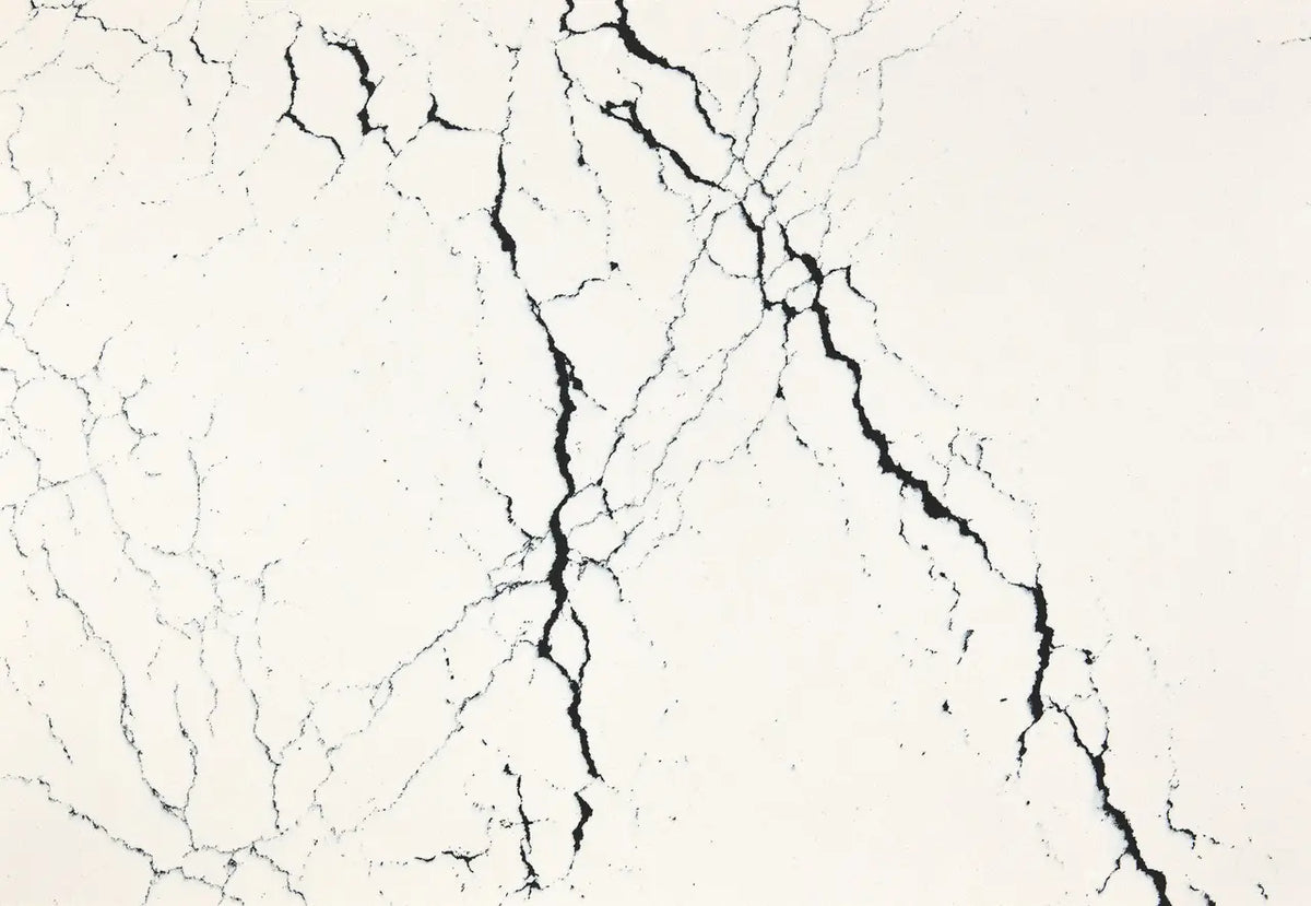 Hemsworth quartz surface with white background and bold black veining pattern — premium countertop fabrication by Signature Stone Las Vegas