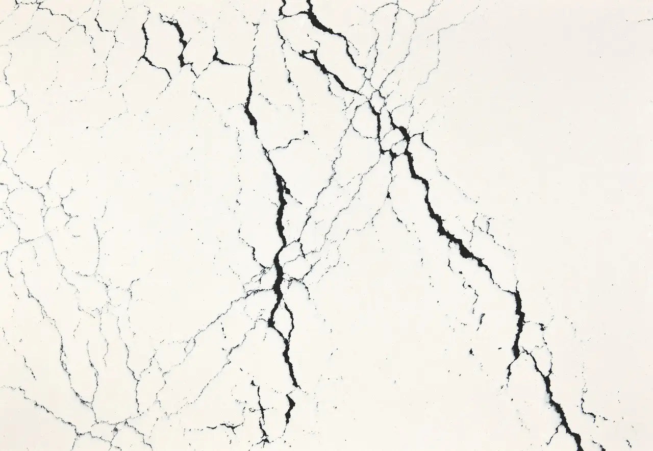 Hemsworth quartz surface with white background and bold black veining pattern — premium countertop fabrication by Signature Stone Las Vegas