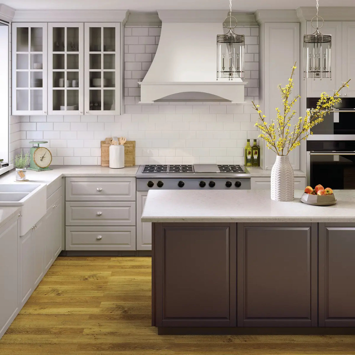 Quartz kitchen countertops with white finish and clean edges in modern kitchen — professional countertop fabrication by Signature Stone Las Vegas