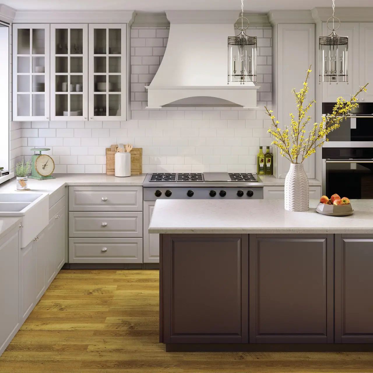 Quartz kitchen countertops with white finish and clean edges in modern kitchen — professional countertop fabrication by Signature Stone Las Vegas