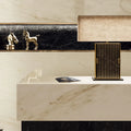 Cremo Delicato marble floating vanity with warm veining and polished finish — elegant stone countertops installed by Signature Stone Las Vegas