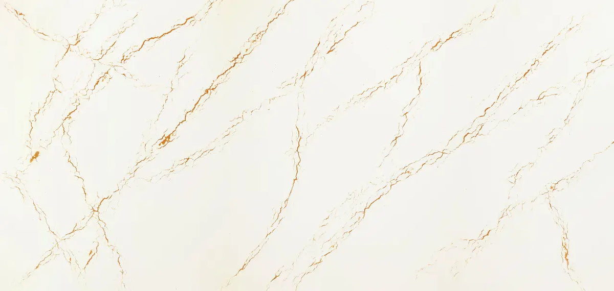 Inverness Gold quartz slab with cream base and golden veining — elegant stone countertops installed by Signature Stone Las Vegas