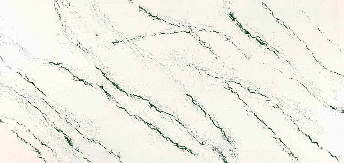 Ivybridge marble slab with cream base and dark green veining — elegant stone countertops installed by Signature Stone Las Vegas
