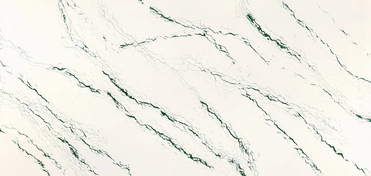 Ivybridge marble slab with cream base and dark green veining — elegant stone countertops installed by Signature Stone Las Vegas