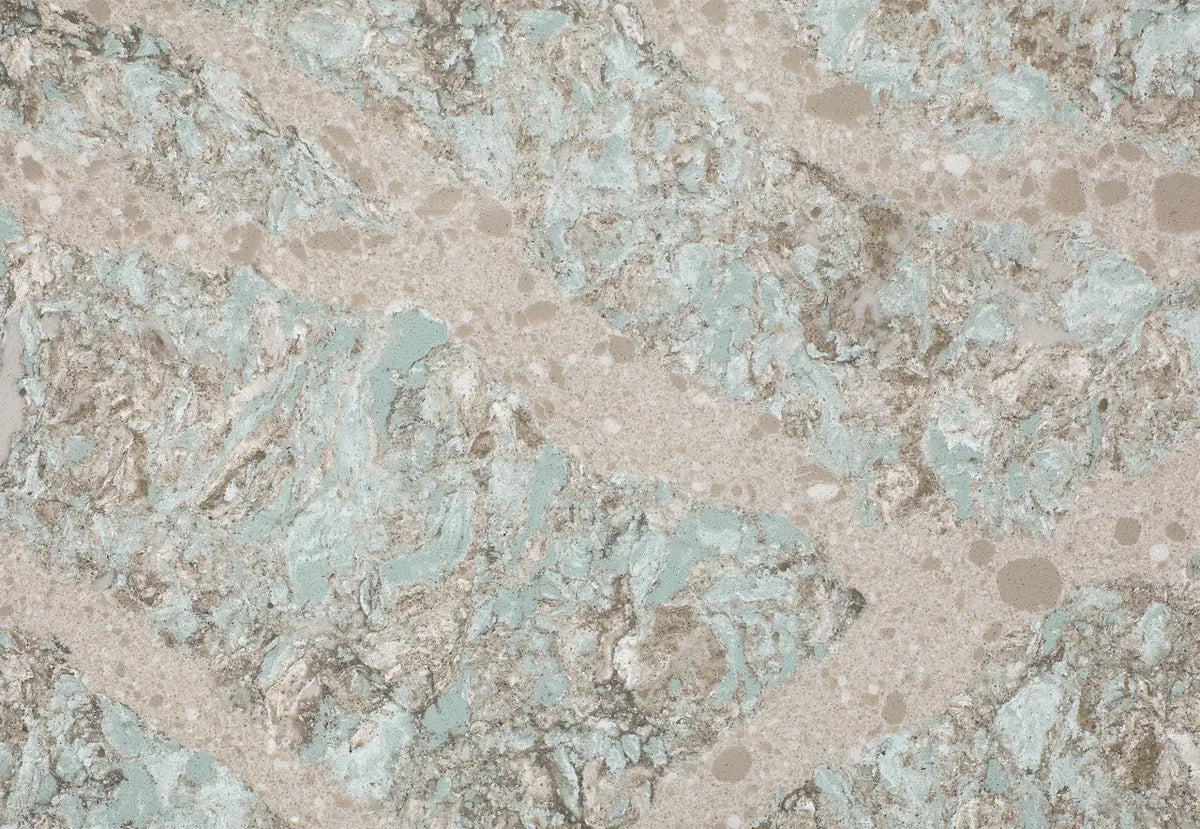 Kelvingrove stone slab with soft green and beige marbled patterns and smooth polished finish — perfect for custom countertops fabricated and installed by Sig...