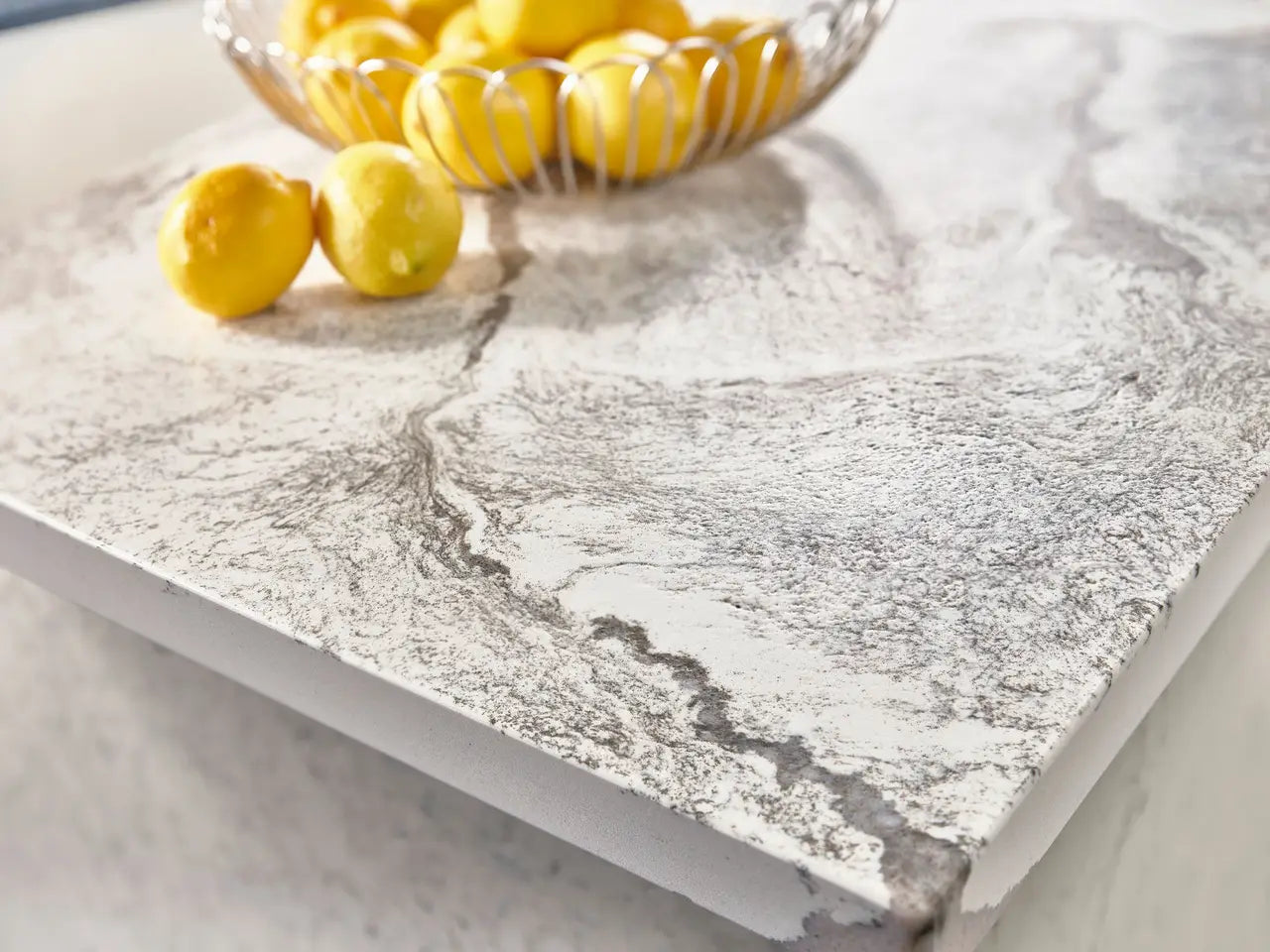Leabridge quartz kitchen countertop with white and gray veining and polished finish — premium stone countertops installed by Signature Stone Las Vegas