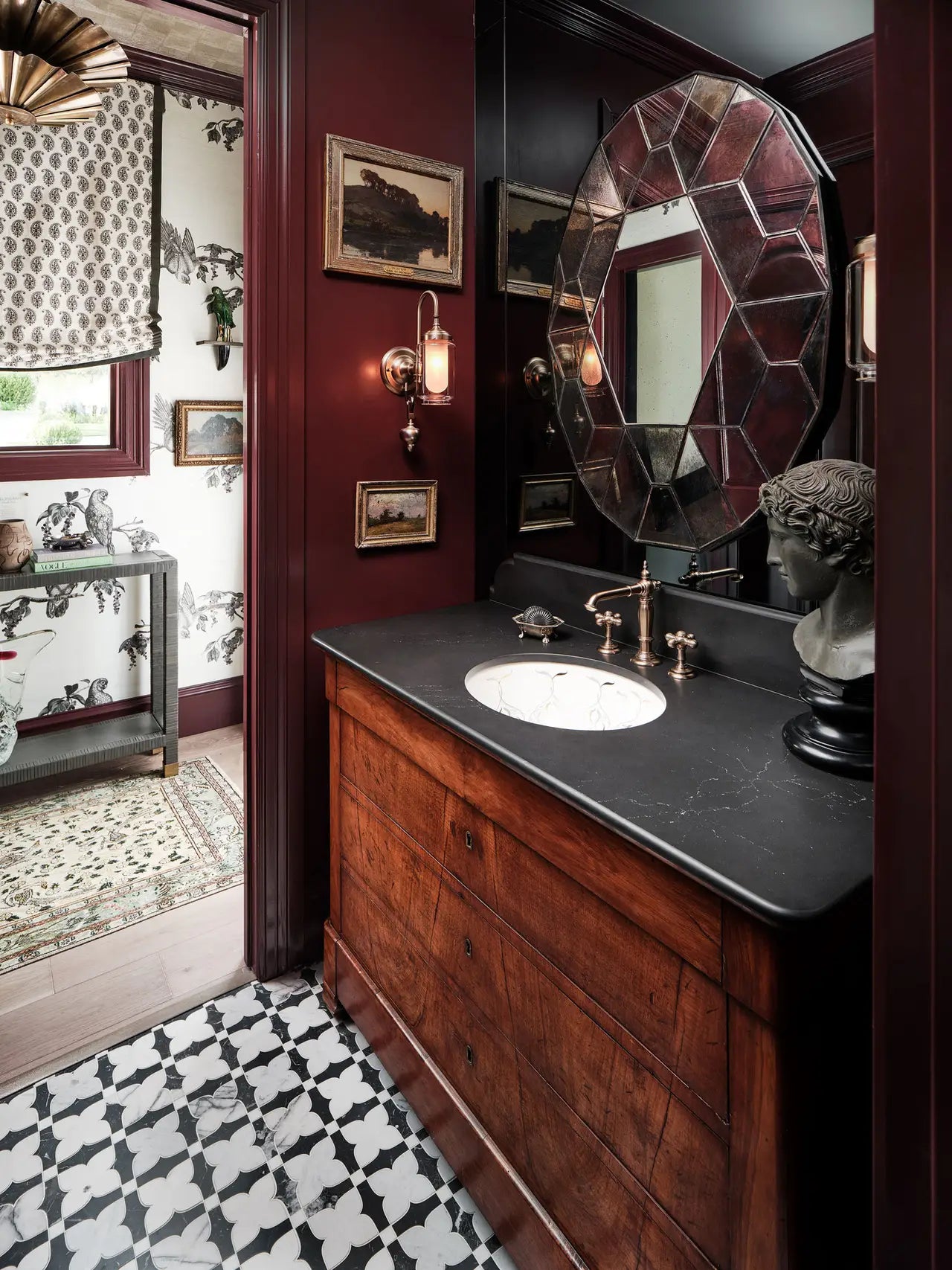 Mammoth Cave stone bathroom vanity with dark charcoal finish and polished surface — elegant stone countertops installed by Signature Stone Las Vegas