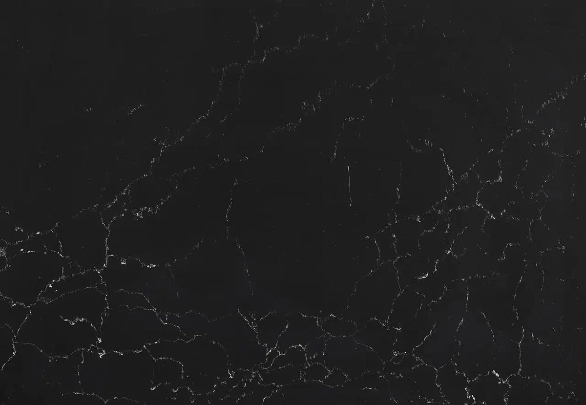 Mammoth Cave quartz surface with deep black background and white veining pattern — custom countertops fabricated and installed by Signature Stone LV
