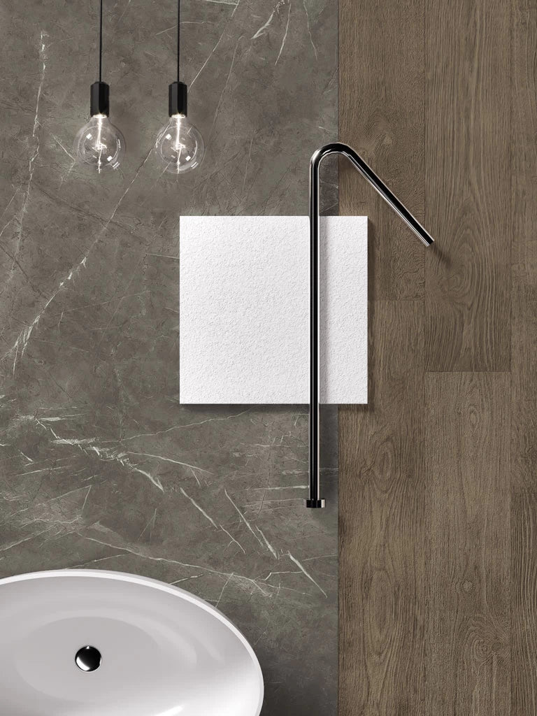 Grey marble bathroom vanity with white veining and polished finish — elegant stone countertops installed by Signature Stone Las Vegas