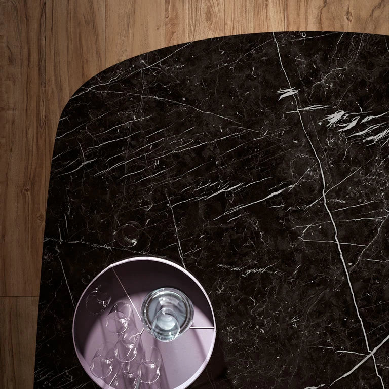 Nero Marquina marble surface with dramatic white veining and polished finish — premium countertop fabrication by Signature Stone Las Vegas