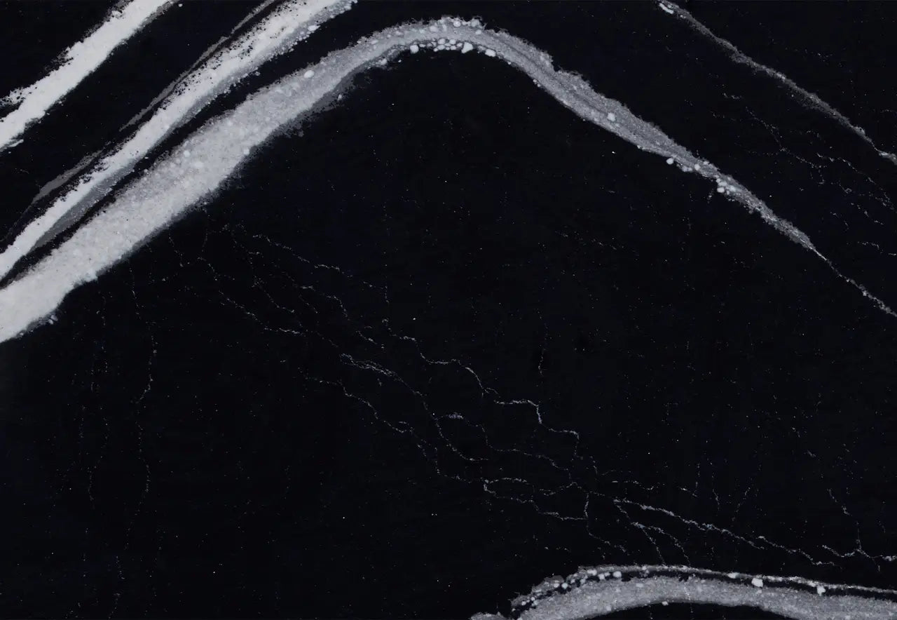 Mersey black marble surface with white veining and polished finish — custom countertops fabricated and installed by Signature Stone LV