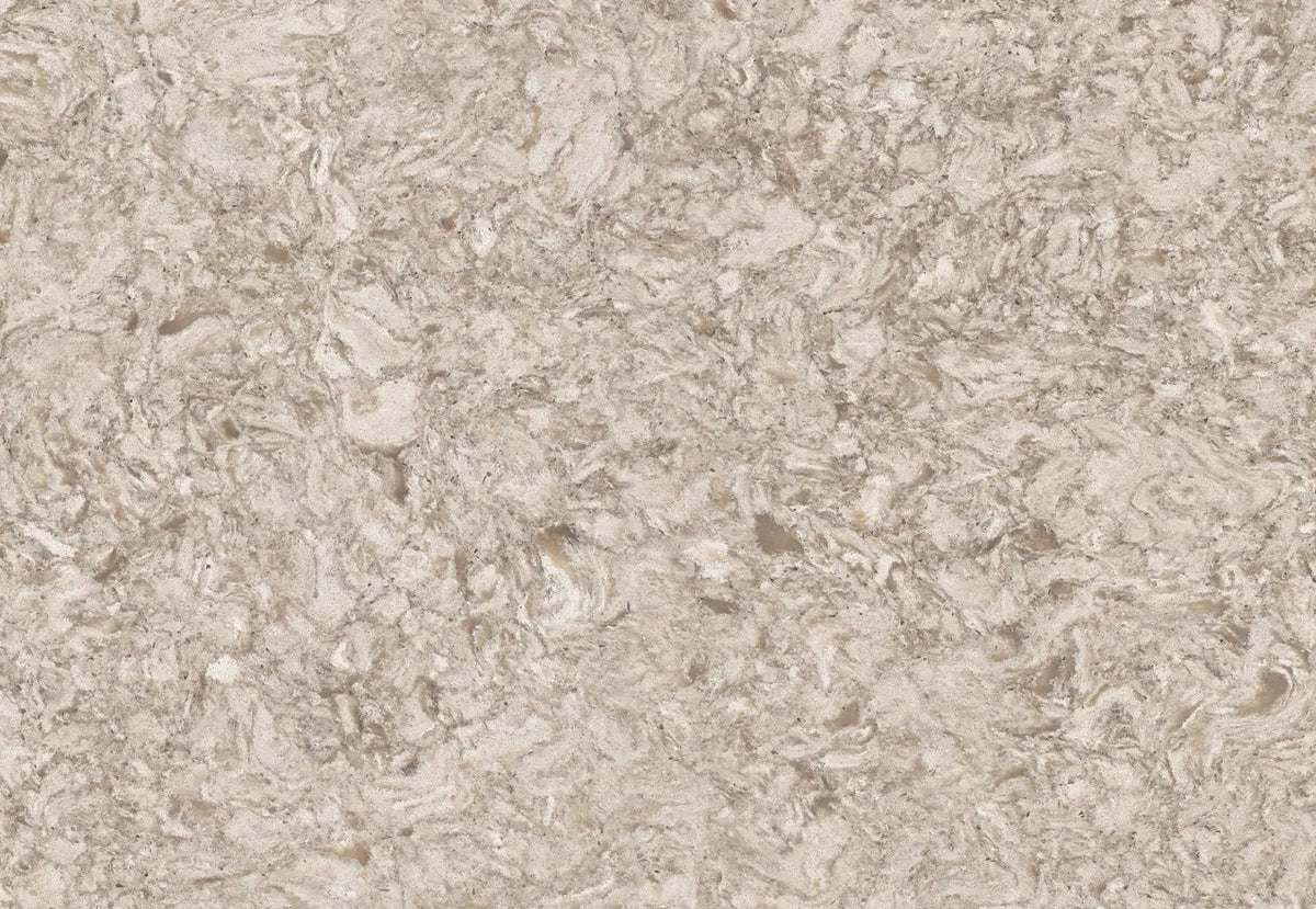 Quartz New Quay surface with beige and cream swirled patterns and smooth finish — elegant stone countertops installed by Signature Stone Las Vegas
